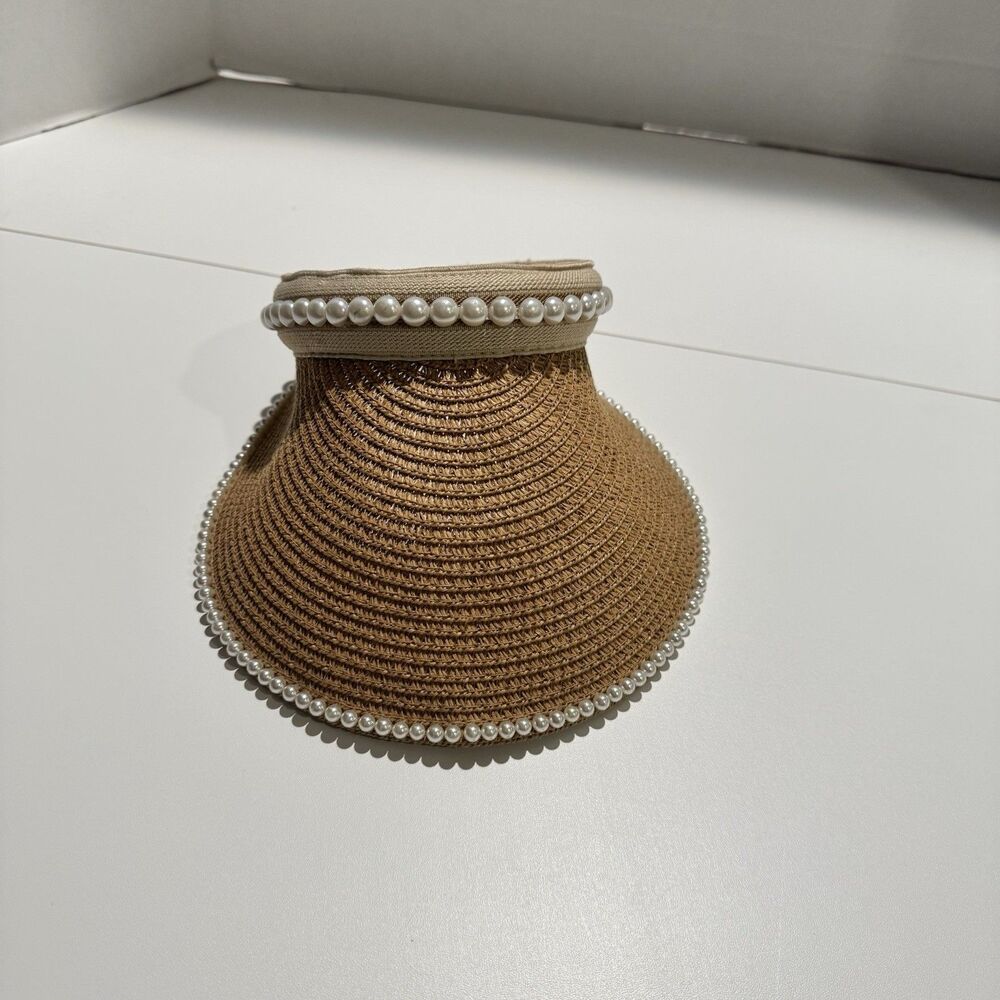 Renato Balestra Faux Pearl Straw Visor One Size